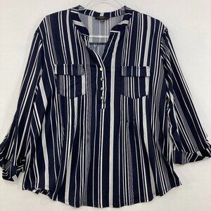 Cocomo size PXL Striped Split Neck Button Stretch Knit Rolled Sleeve Blouse